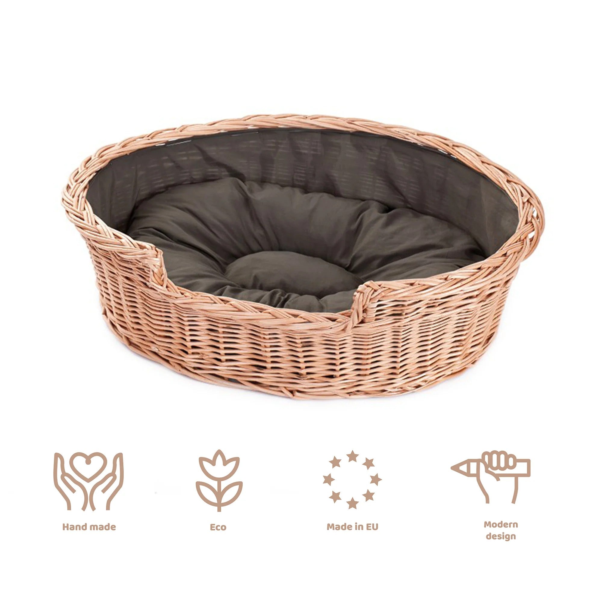 Esmira Natural Wicker Dog Bed With Brown Dot Cushion, 75x57 cm