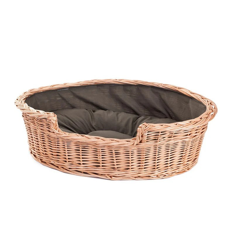 Esmira Natural Wicker Dog Bed With Brown Dot Cushion, 75x57 cm