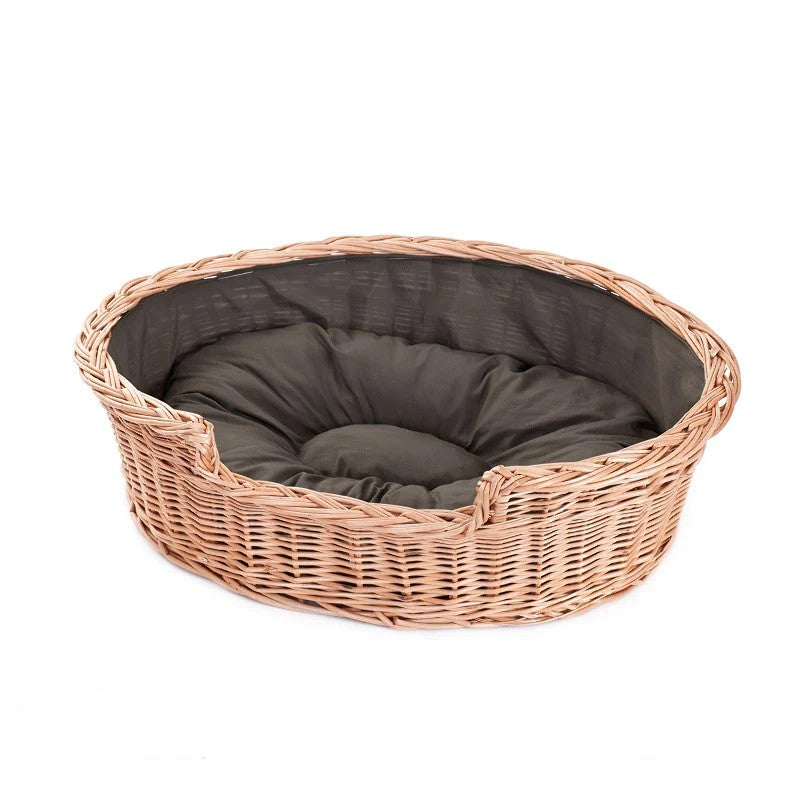 Esmira Natural Wicker Dog Bed With Brown Dot Cushion, 75x57 cm
