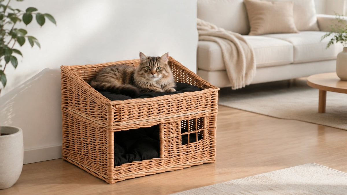 Estrella Katzenhaus aus Weide mit zwei Ebenen – Breite Premium-Wohnszene im Format 16:9