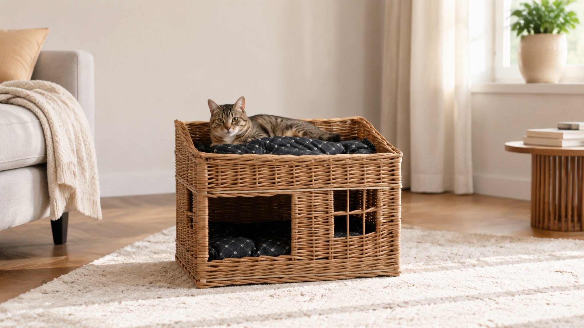 Estrella Katzenhaus aus Weide mit zwei Ebenen – Modell 2 – Breite Premium-Wohnszene im Format 16:9