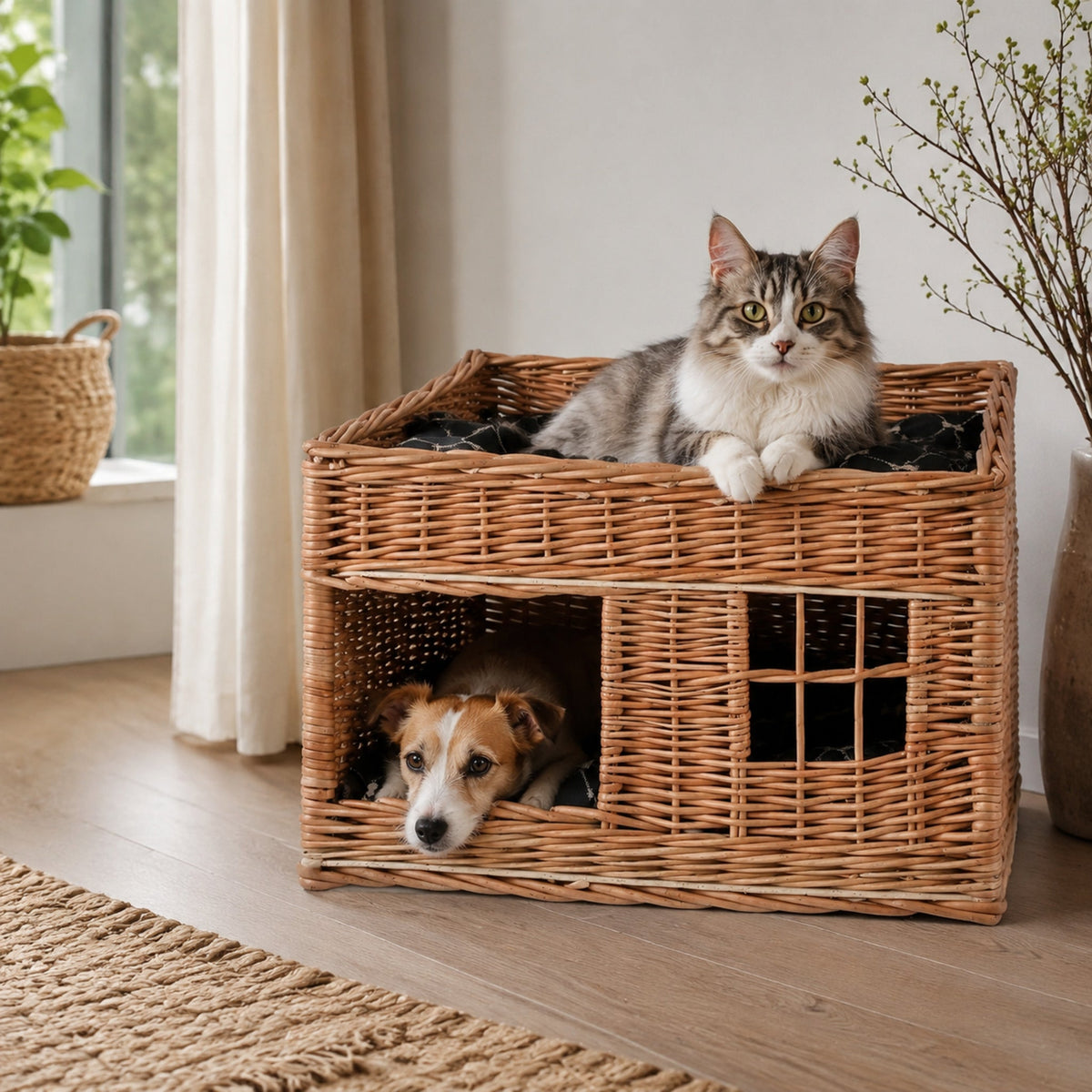 Estrella Katzenhaus aus Weide mit zwei Ebenen – Modell 3 – Stilvolle Wohnatmosphäre mit zwei Haustieren