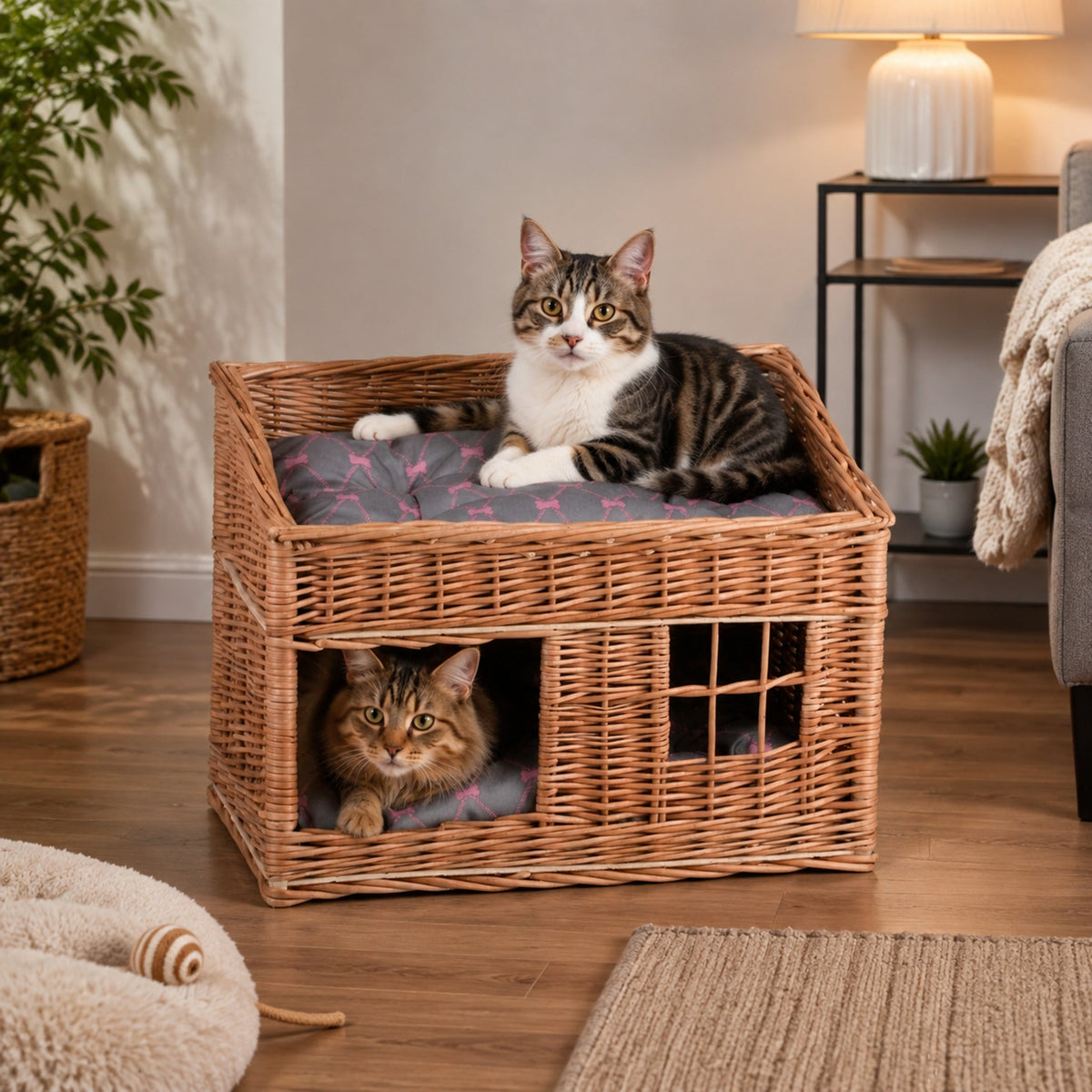 Estrella Katzenhaus aus Weide mit zwei Ebenen – Modell 4 – Stilvolle Wohnatmosphäre mit zwei Haustieren