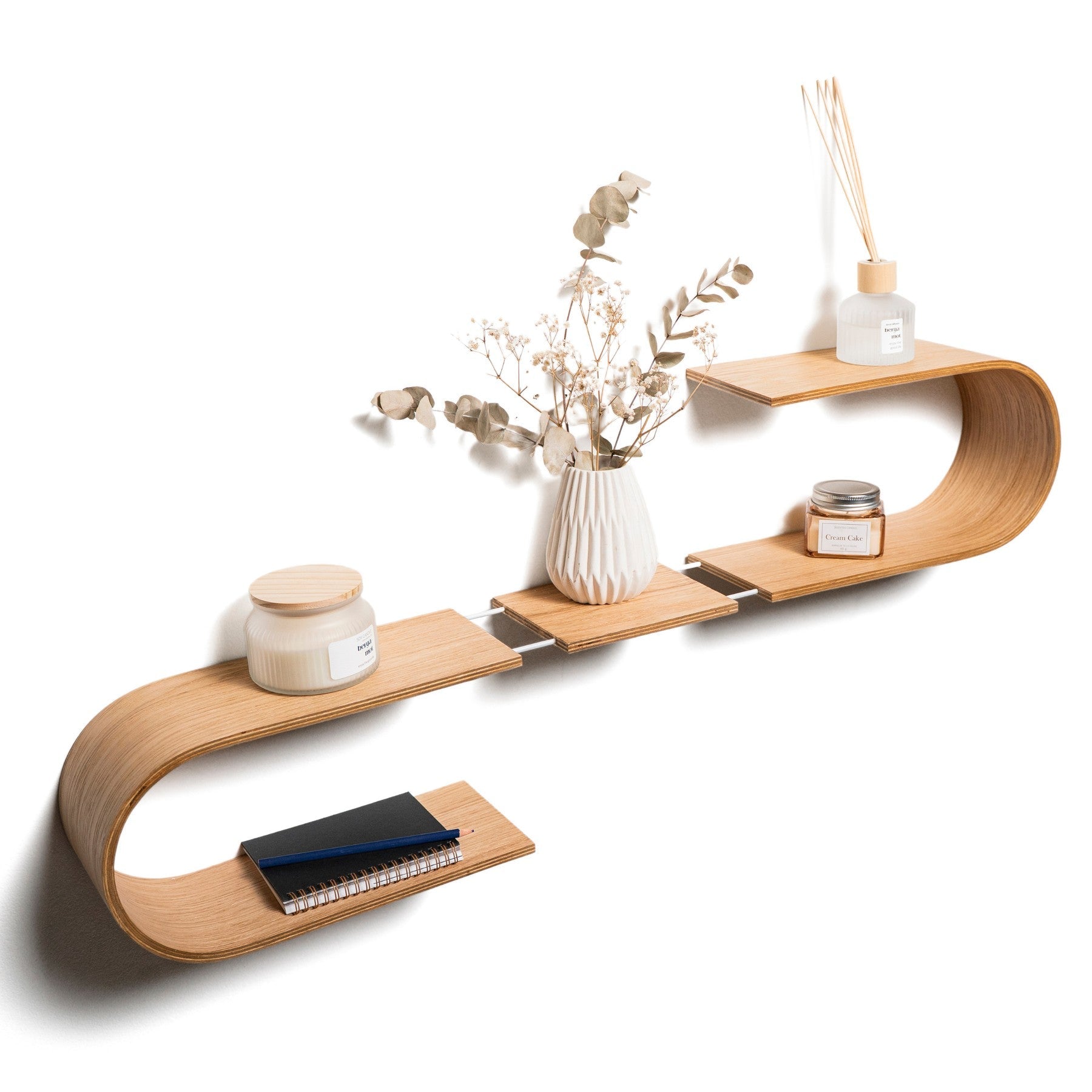 Schwebendes Holz-Wandregal Luno in modernem wellenförmigem Design