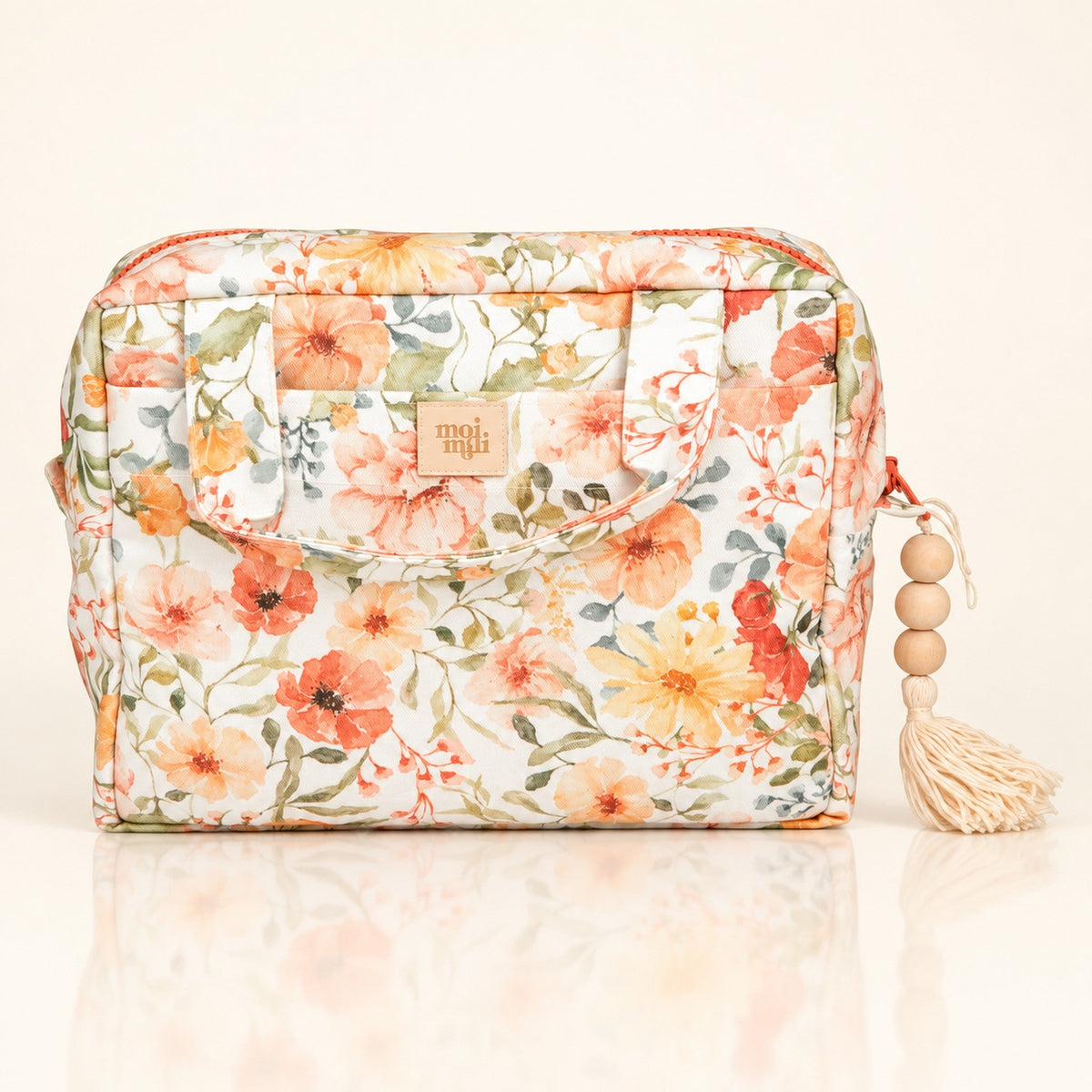 Große Kosmetiktasche Flower Power mit floraler Musterung und Spiegelung | Elena Home Living