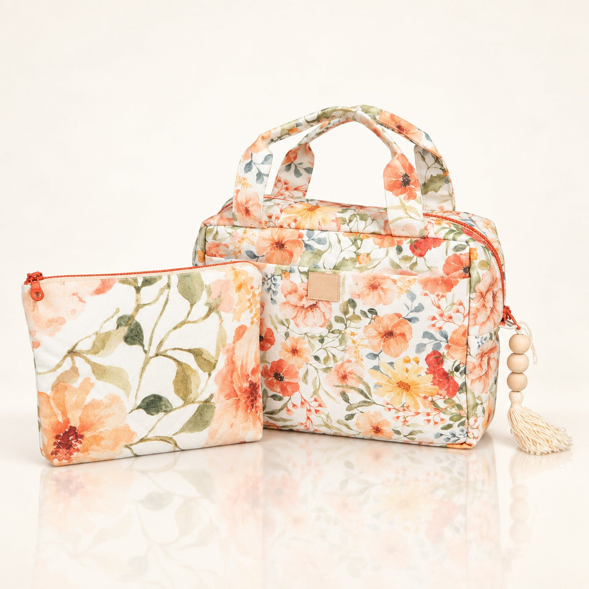 Kosmetiktaschen-Set Flower Power, zwei florale Taschen mit Spiegelung | Elena Home Living