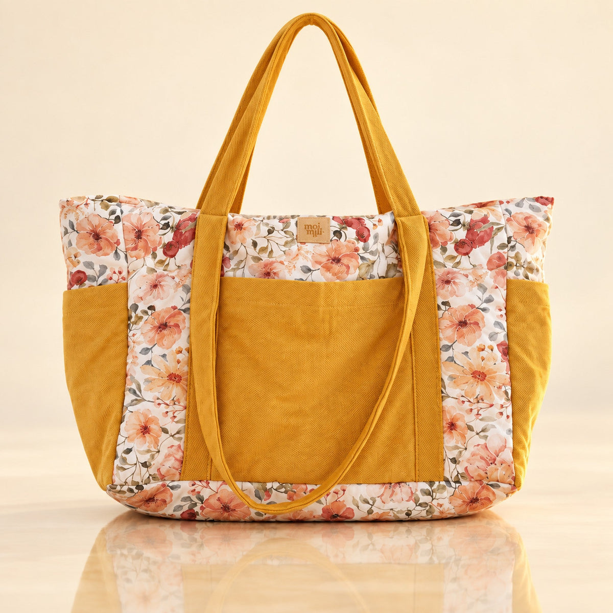 Mom Bag Weekender Flower Power mit floraler Steppung und gelber Fronttasche | Elena Home Living
