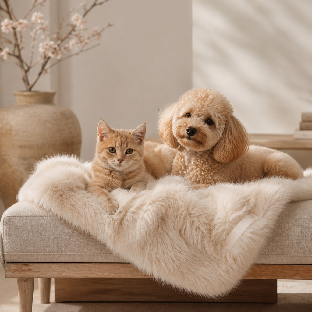 Föra Wendedecke Weiß mit Hund und Katze in stilvoller Wohnatmosphäre