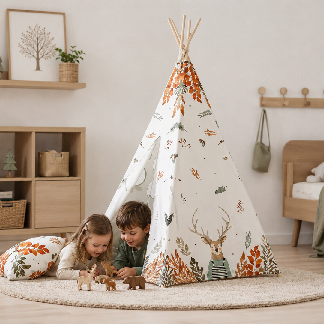 Geschwister spielen am Kinder-Tipi Forest Friends