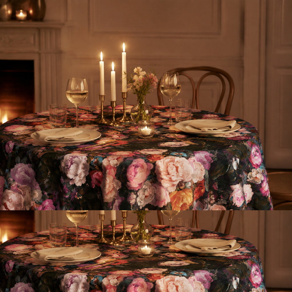 Runde Tischdecke Francine Black – elegante Dinner-Atmosphäre