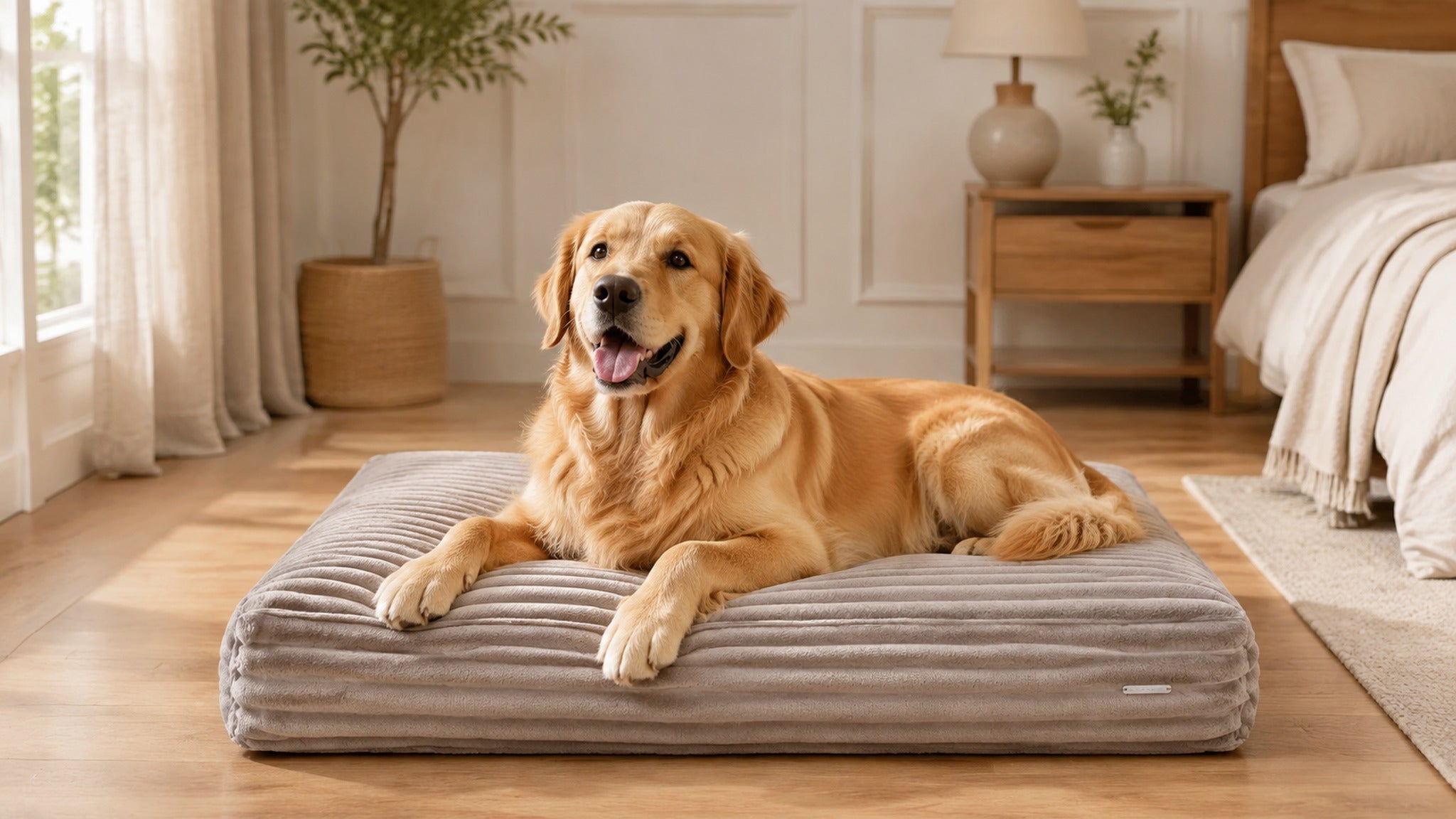 Furo Hundekissen Beige im hellen Premium Interieur – 16:9
