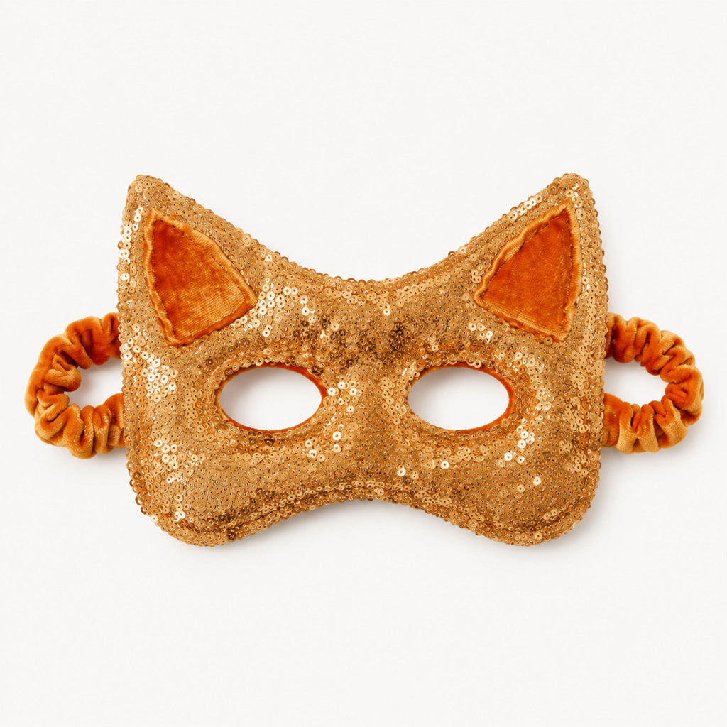 Goldene Pailletten-Katzenmaske für Kinder mit elastischem Samtband