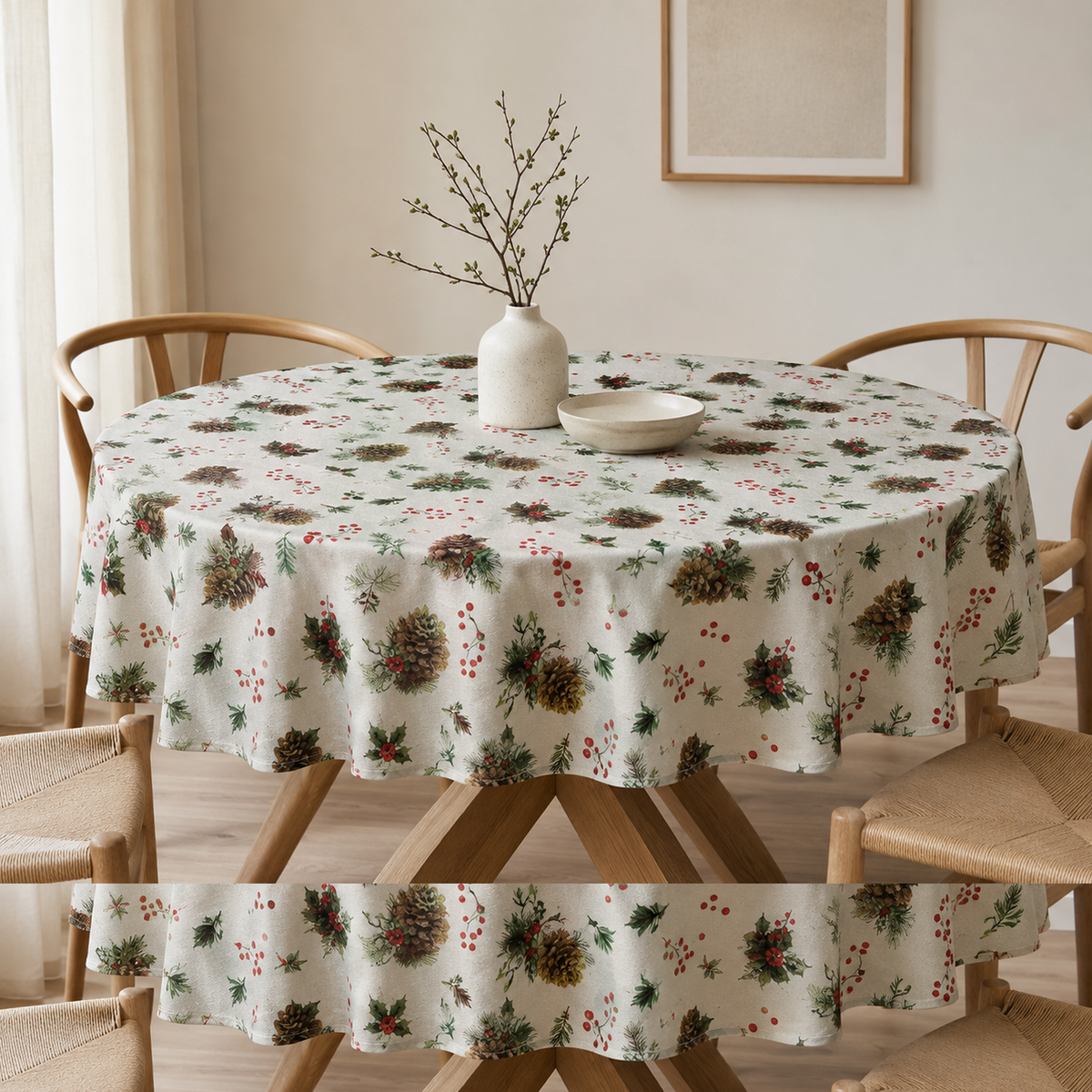 Runde Tischdecke Golden Pine – Premium Hauptbild im eleganten Esszimmer