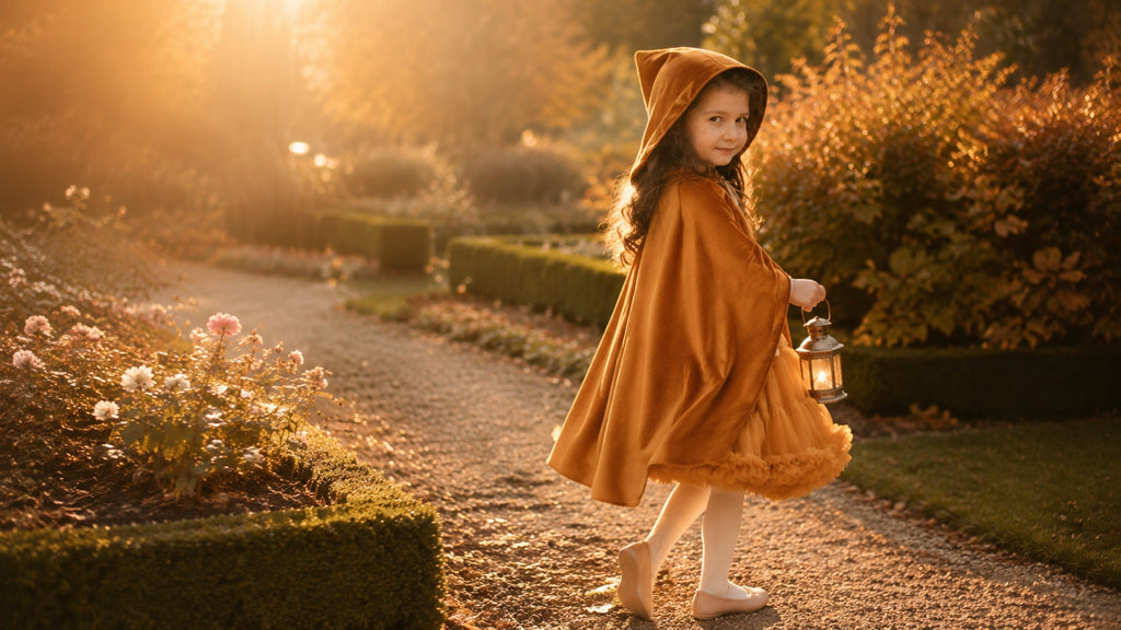 Goldener Kinderumhang bei einem herbstlichen Laternen-Abenteuer