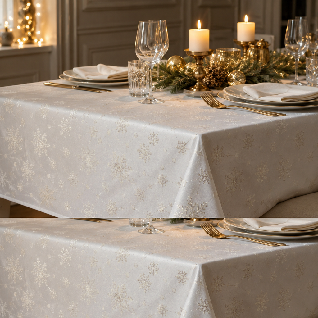 Tischdecke Golden Snowfall – Festliche Tischdekoration – elegante Dinner-Atmosphäre