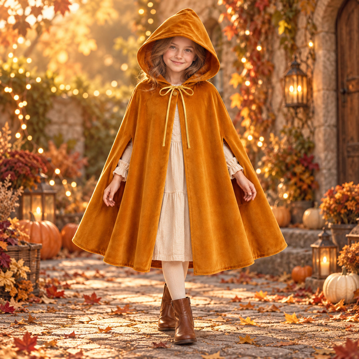 Kind im magischen Umhang Goldenes Rotkäppchen – Halloween-Kostüm