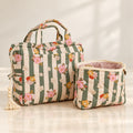 Kosmetiktaschen-Set Grüne Streifen, zwei florale Taschen mit Spiegelung | Elena Home Living