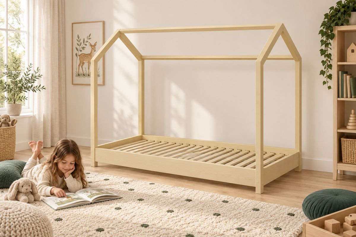 Hausbett Bella - Natur – stilvoll im Kinderzimmer eingerichtet