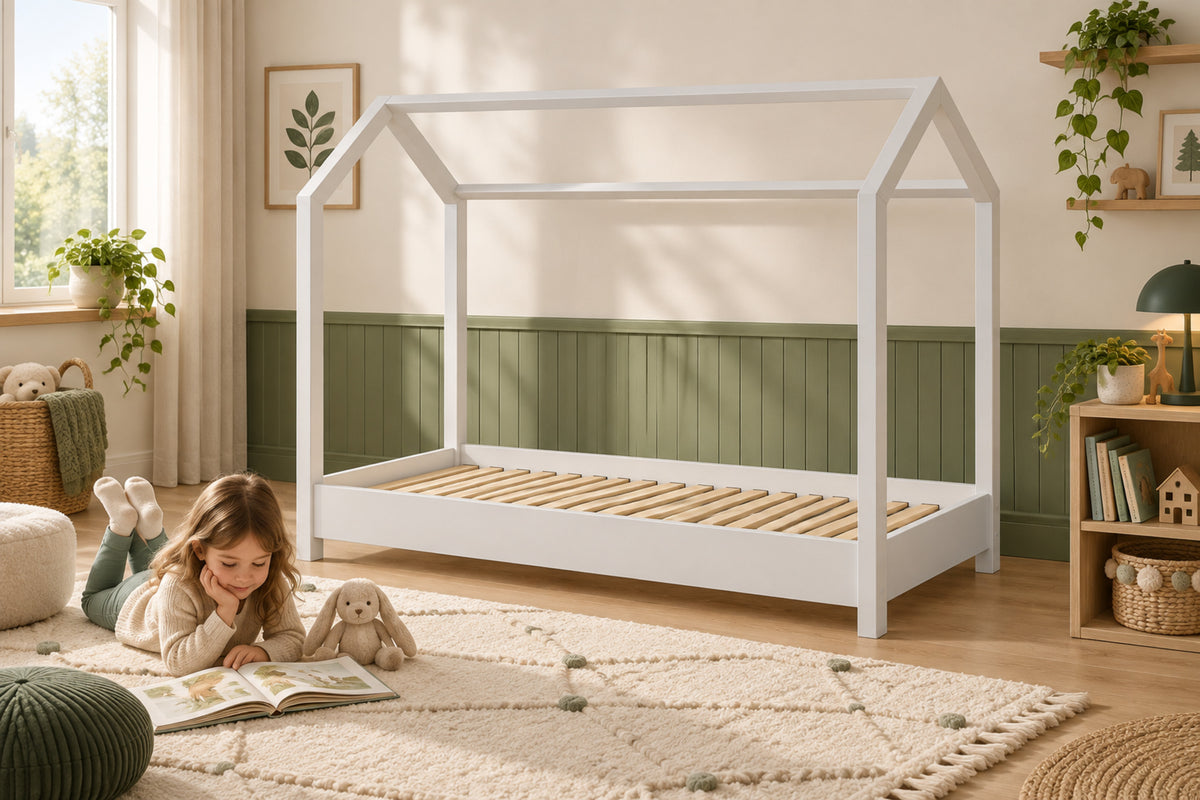 Hausbett Bella - Weiß – stilvoll im Kinderzimmer eingerichtet