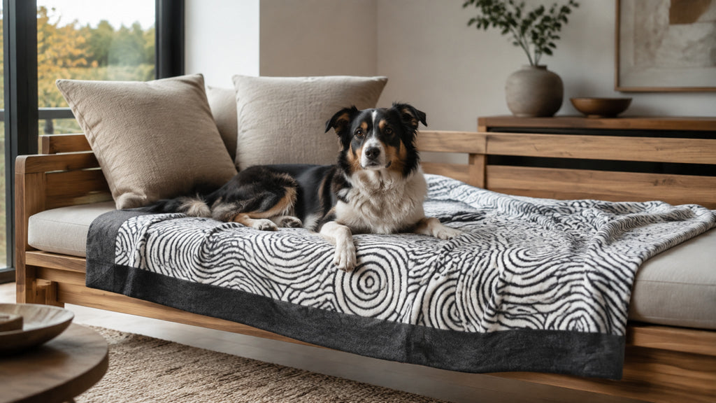 Huma Haustierdecke Grau Weiß auf Daybed im Premium Interieur – 16:9