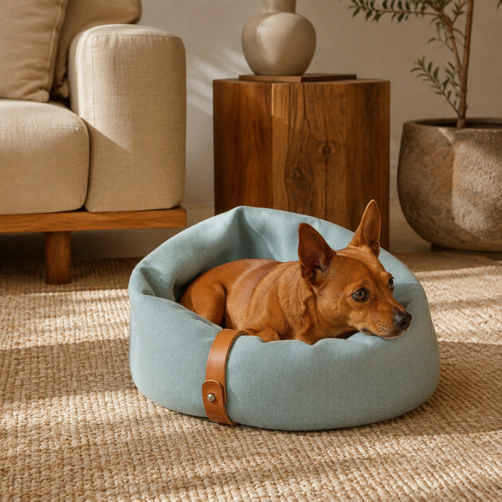 Inko Halswärmer für Hunde – Türkis – Elegante Wohnszene mit Haustier