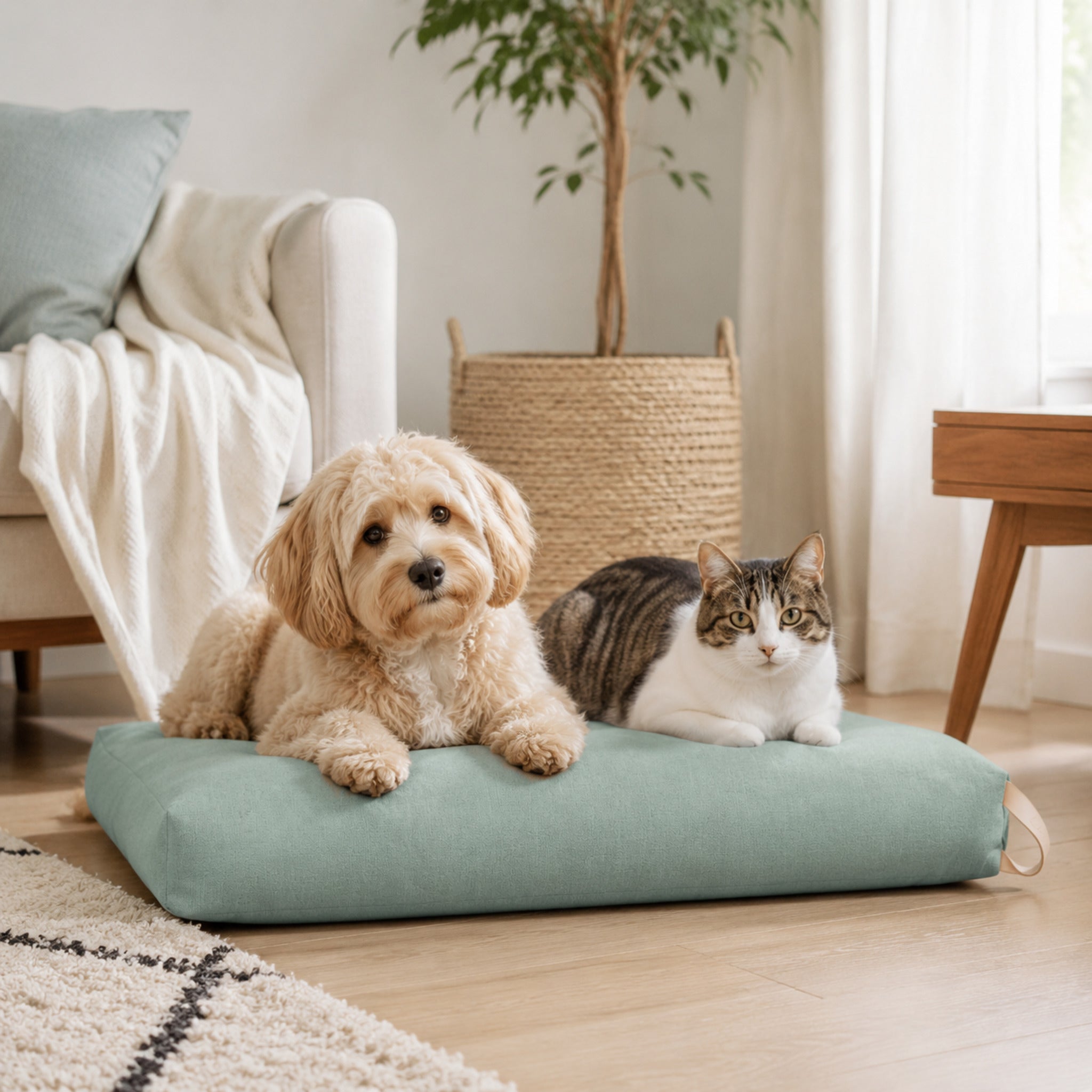 Kiima Hundekissen Soft Teal für Hund und Katze – stilvolle Wohnatmosphäre