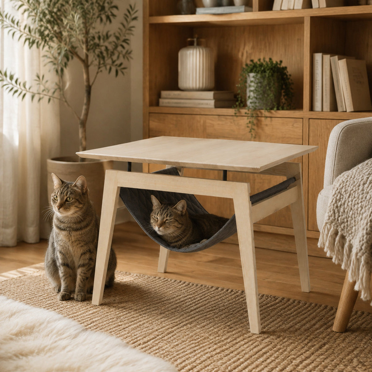Kikko Beistelltisch mit Hängematte für Katzen – gemütliche Leseecke