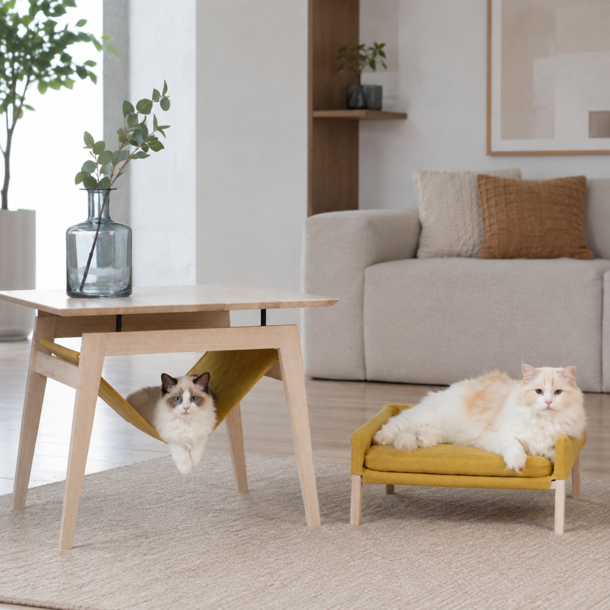 Kikko Tisch & Lulu Katzenbett – Honig – Stilvolle Wohnatmosphäre mit zwei Haustieren
