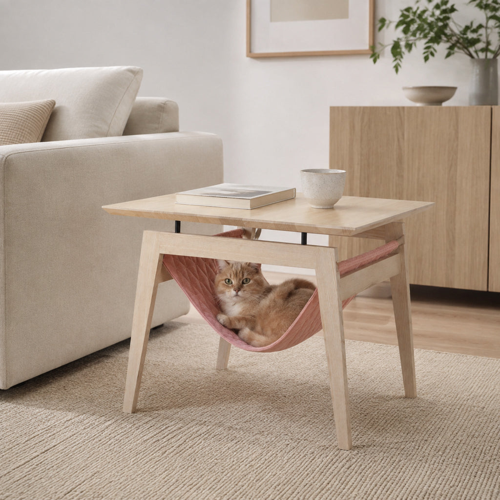 Kikko Katzentisch Himbeere im skandinavischen Wohnzimmer