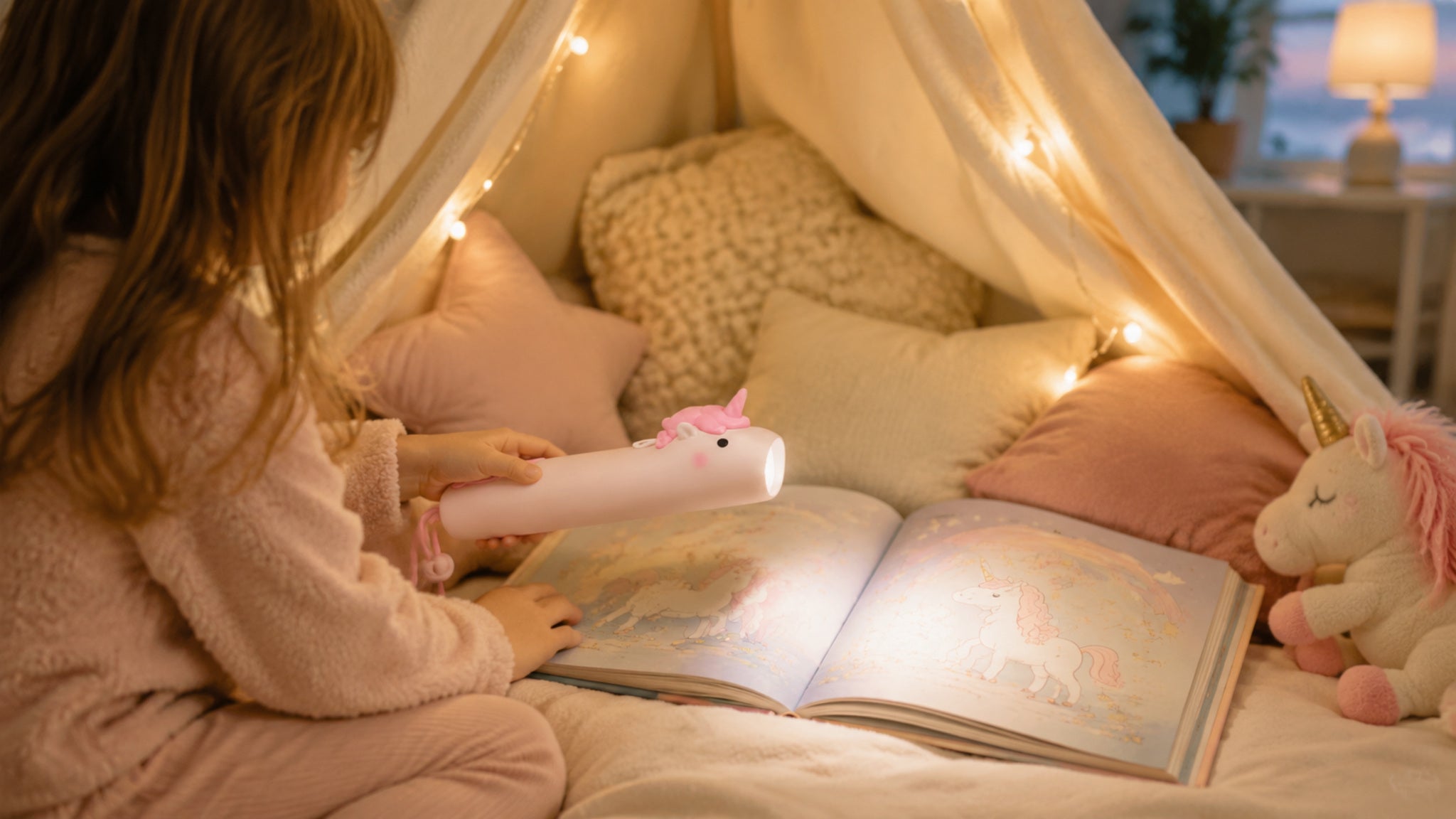 Kinder-Taschenlampe Einhorn Pinky im Kinderzimmer – Lifestyle