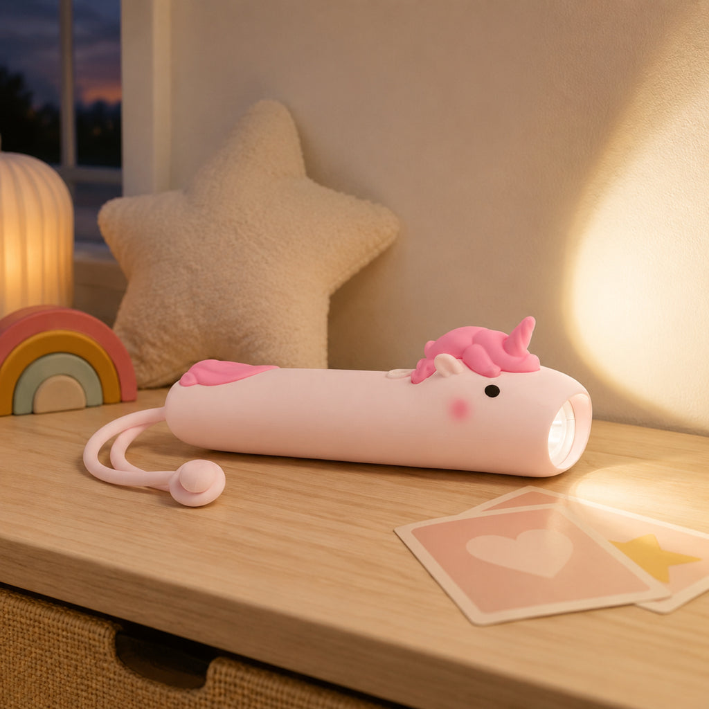 Kinder-Taschenlampe Einhorn Pinky – liebevolles Produktarrangement