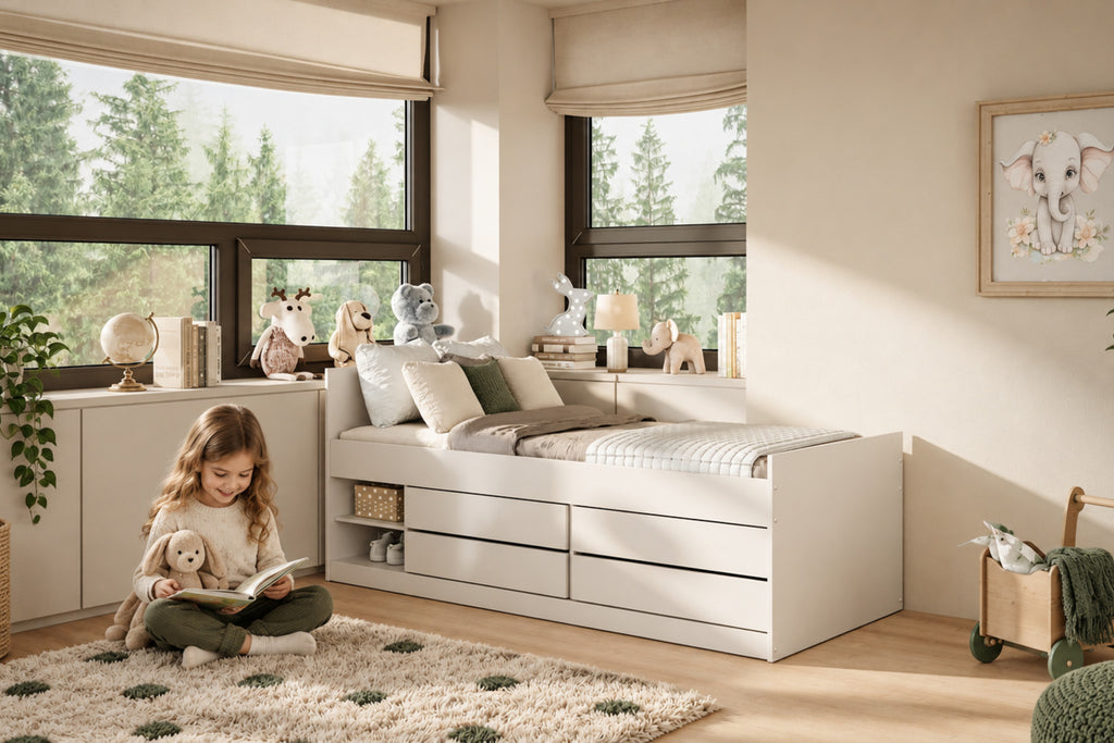 Kinderbett Leon - Weiß – stilvoll im Kinderzimmer eingerichtet