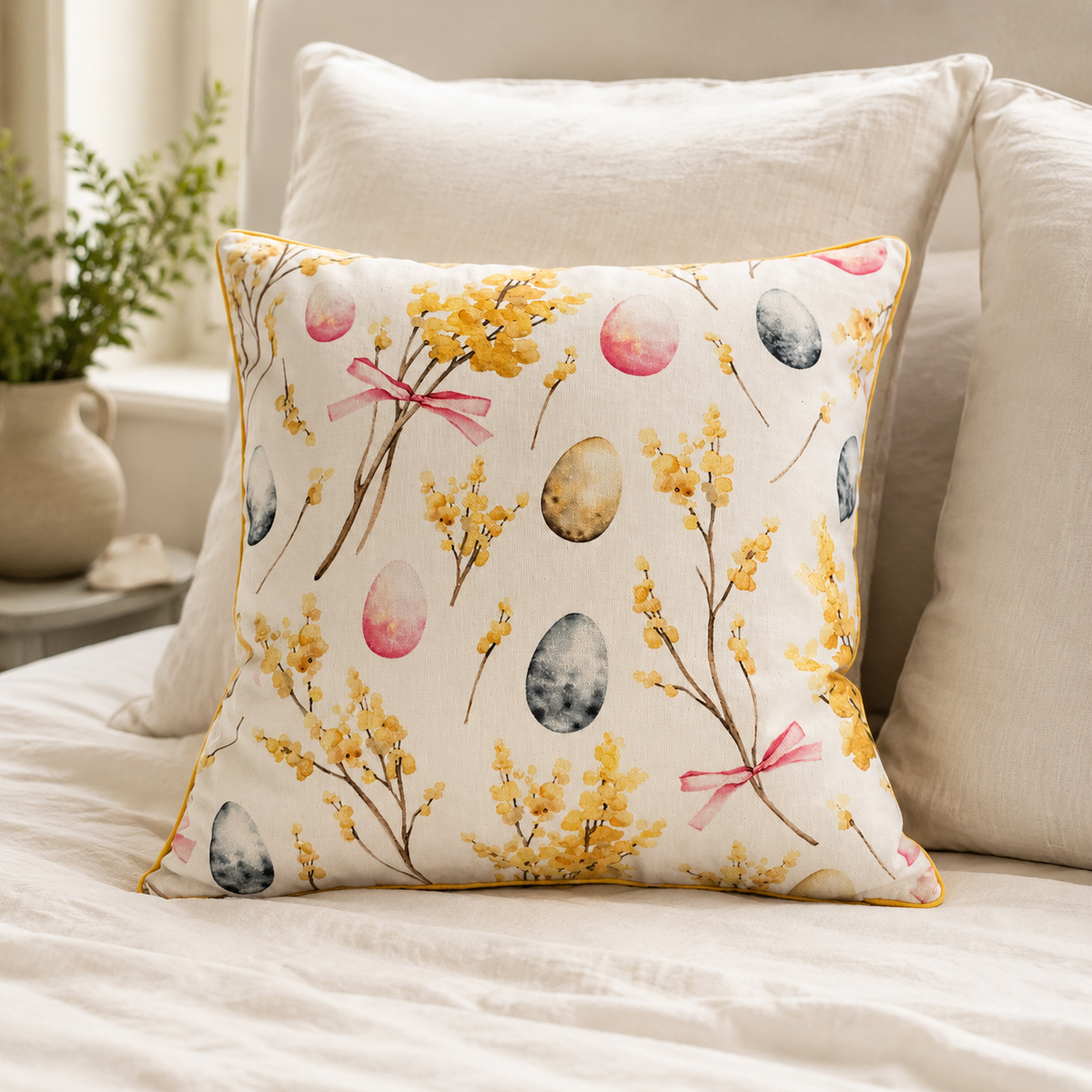 Kissenbezug Easter Happy aus 100 % Baumwolle – im ruhigen Schlafzimmer