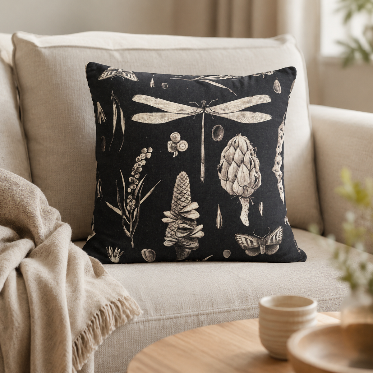 Kissenbezug Seeds Carbon aus 100 % Baumwolle – im eleganten Wohnzimmer