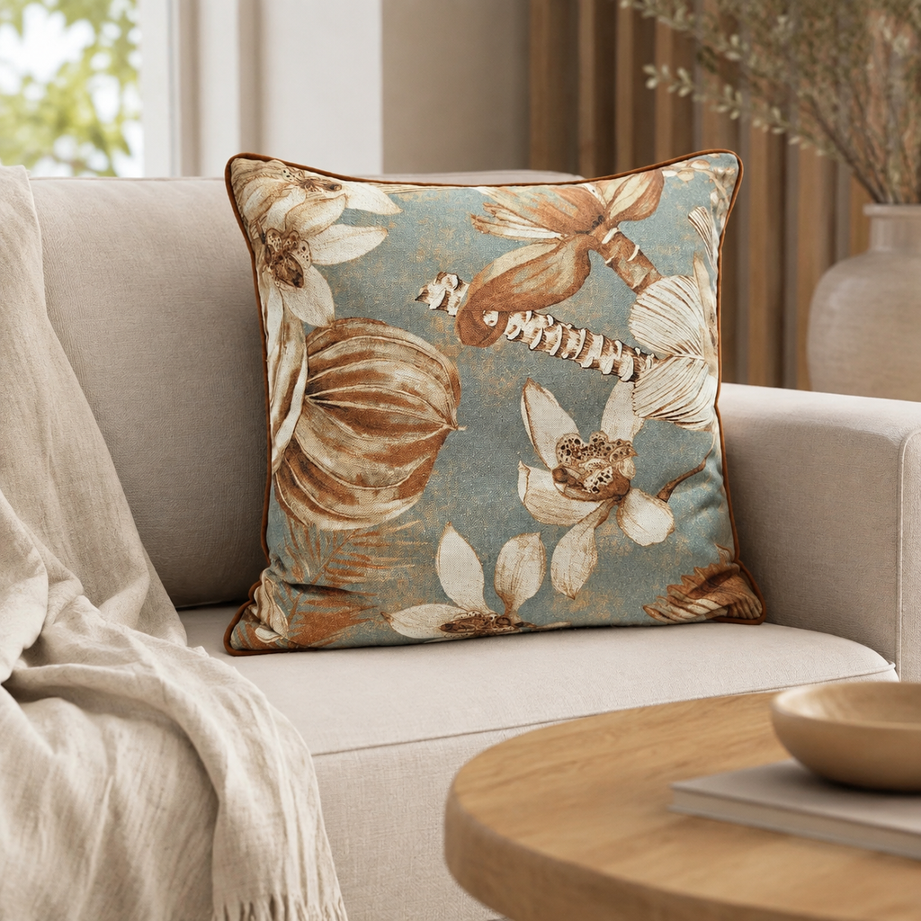 Kissenbezug Terra Flora aus Baumwolle & Leinen – im eleganten Wohnzimmer
