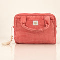 Große Kosmetiktasche Koralle aus Cord mit Bodenreflexion | Elena Home Living