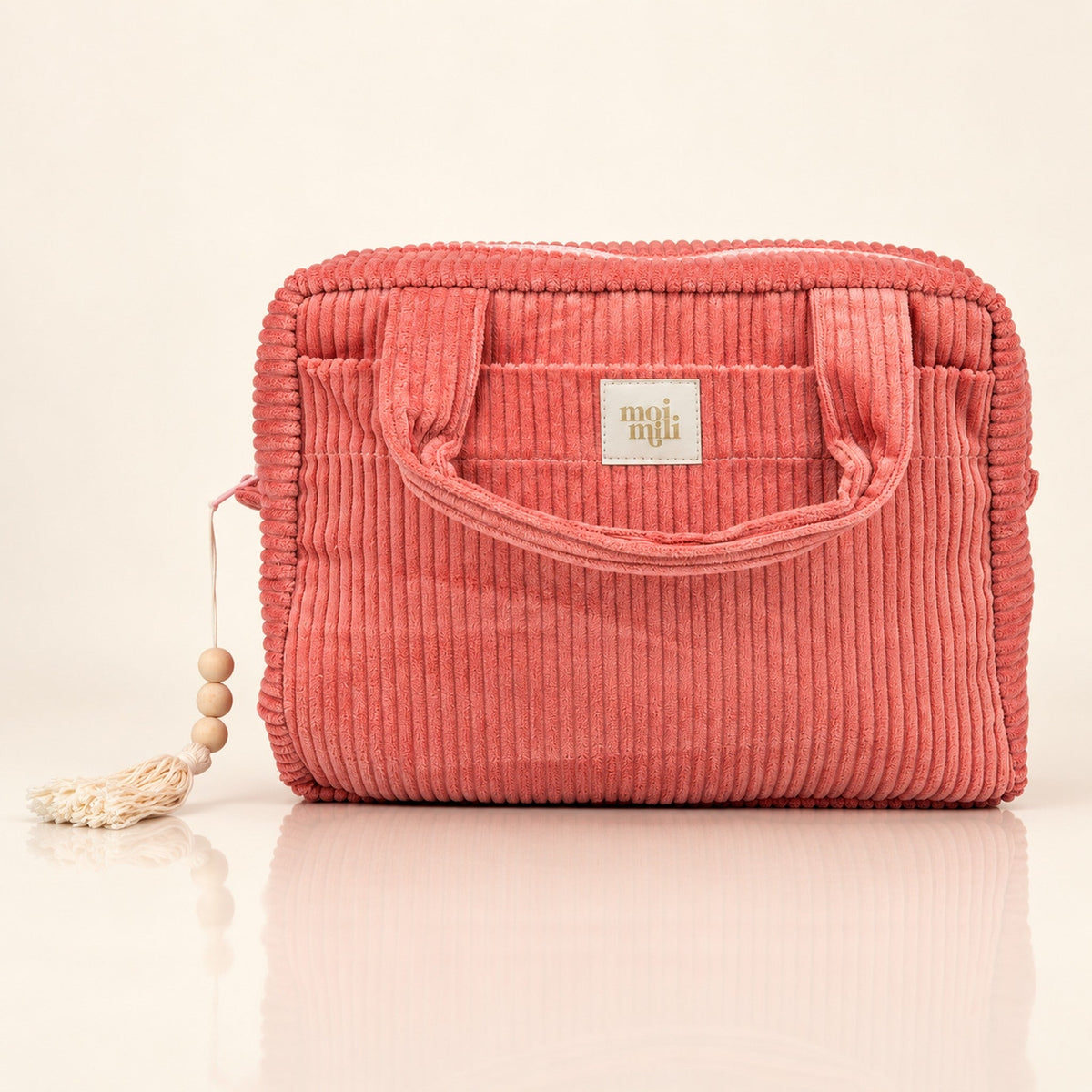 Große Kosmetiktasche Koralle aus Cord mit Bodenreflexion | Elena Home Living