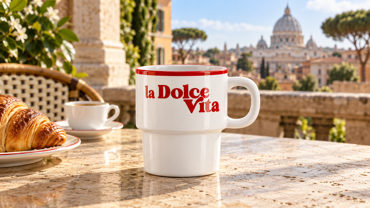 Keramiktasse La Dolce Vita in italienischer Atmosphäre – Panorama