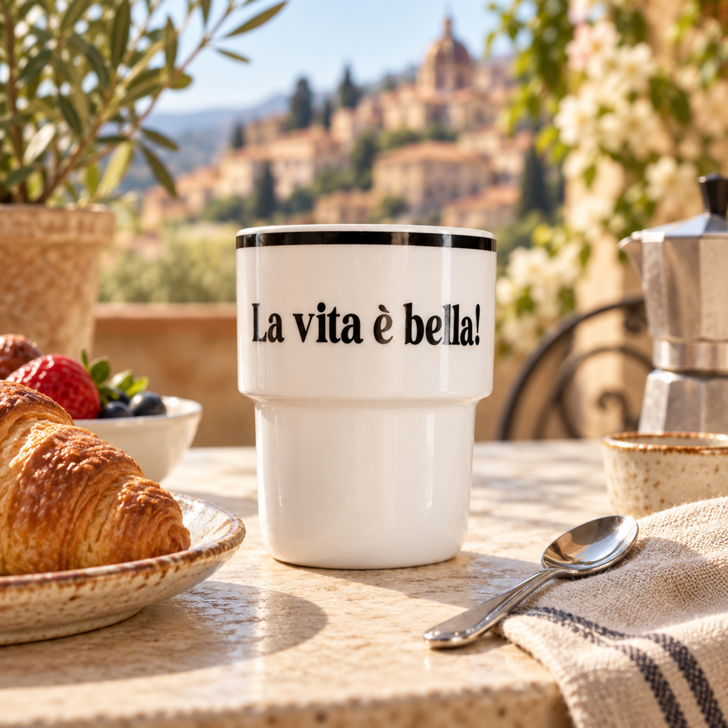 Keramiktasse La Vita è Bella in italienischer Atmosphäre