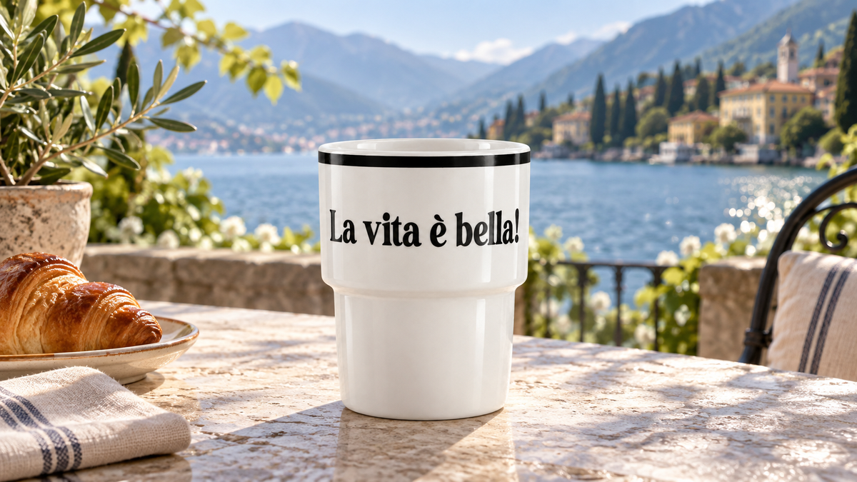 Keramiktasse La Vita è Bella in italienischer Atmosphäre – Panorama
