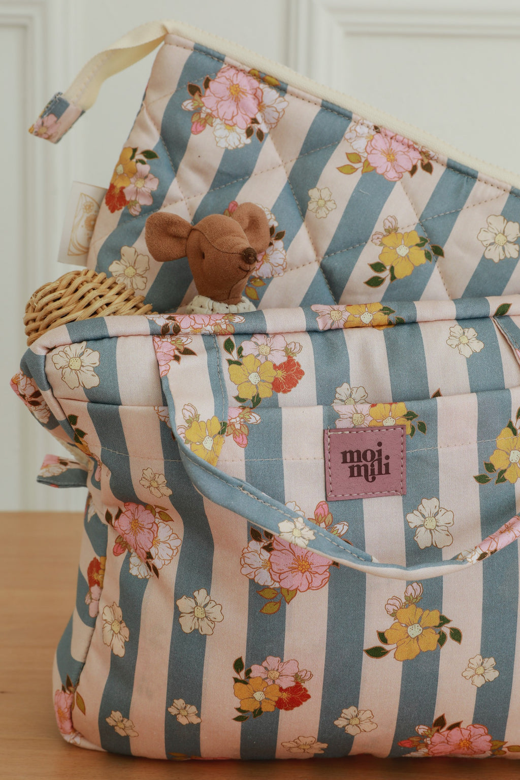 große Kosmetiktasche Blau Stripes – Ansicht 4 | Elena Home Living