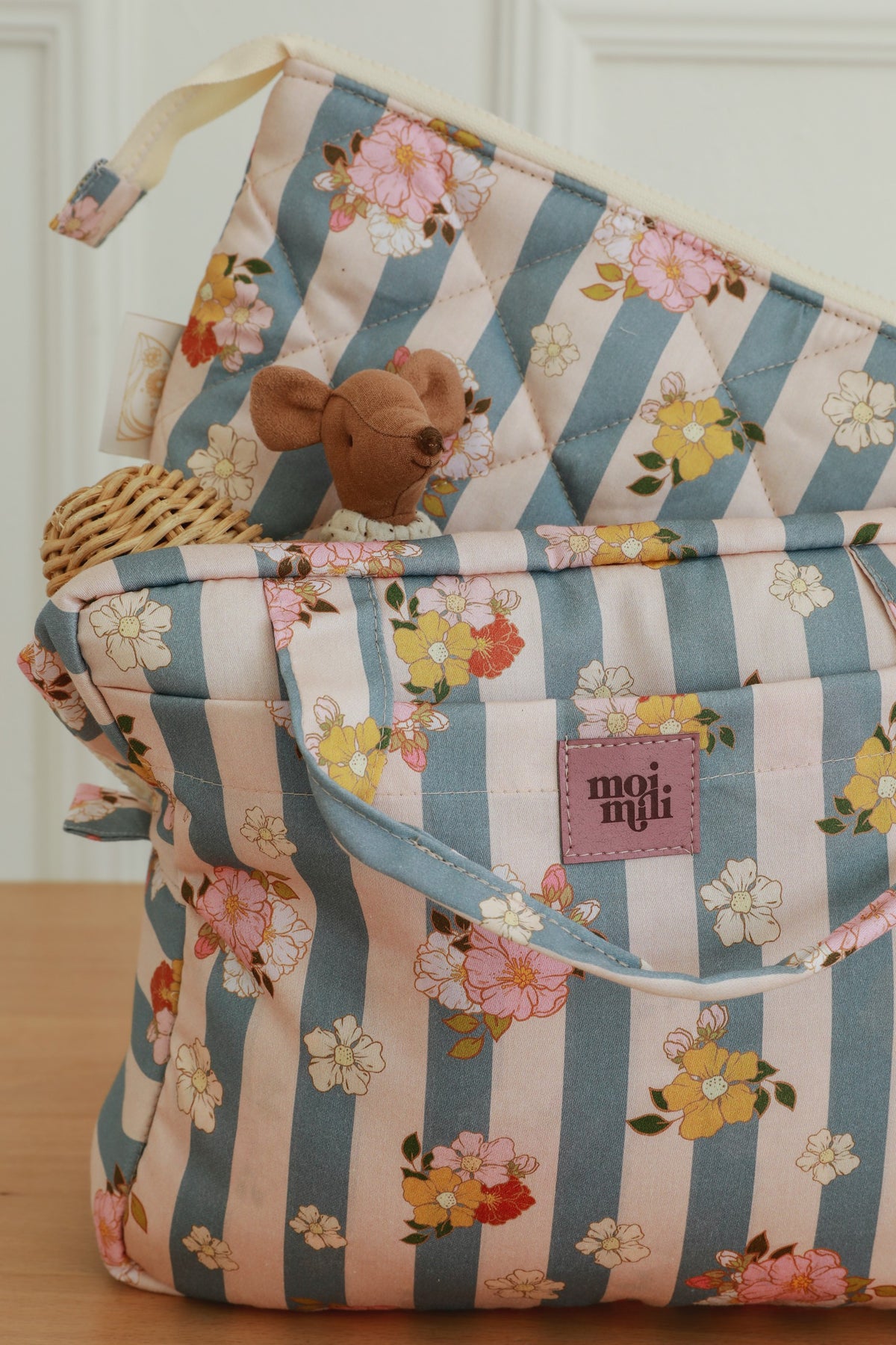 große Kosmetiktasche Blau Stripes – Ansicht 4 | Elena Home Living