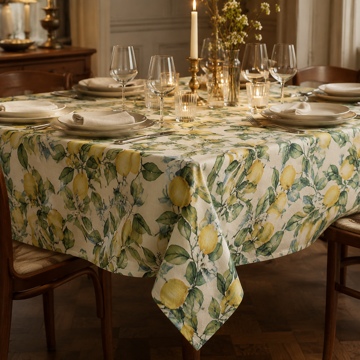 Tischdecke Lemon Linen aus Baumwolle & Leinen – elegante Dinner-Atmosphäre