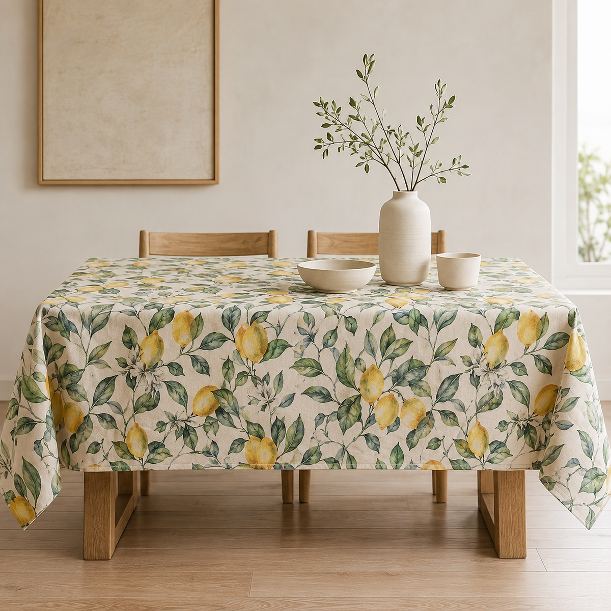 Tischdecke Lemon Linen aus Baumwolle & Leinen – Premium Hauptbild im eleganten Esszimmer