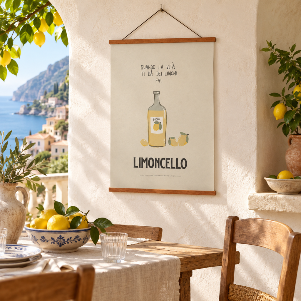 Italienisches Poster Limoncello in italienischer Atmosphäre