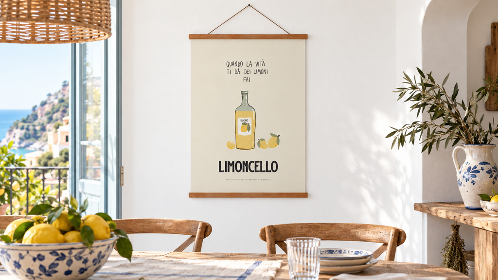 Poster Limoncello in italienischer Atmosphäre – Panorama