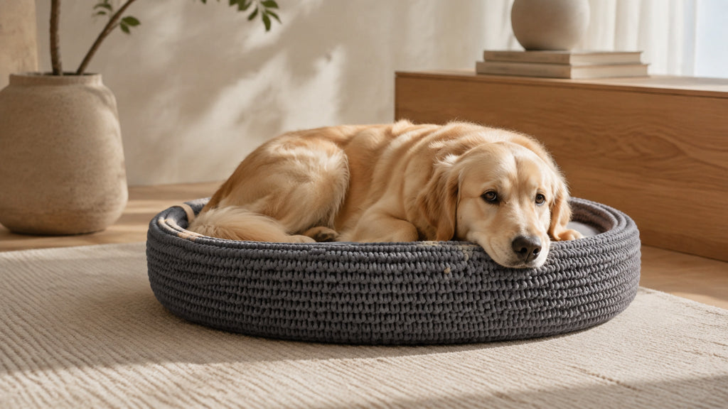 Lukko handgeflochtenes Hundebett – Anthrazit – Breite Premium-Wohnszene im Format 16:9