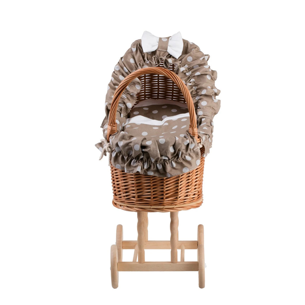 Lulu wicker doll stroller with beige trim, blanket, and pillow - Beige