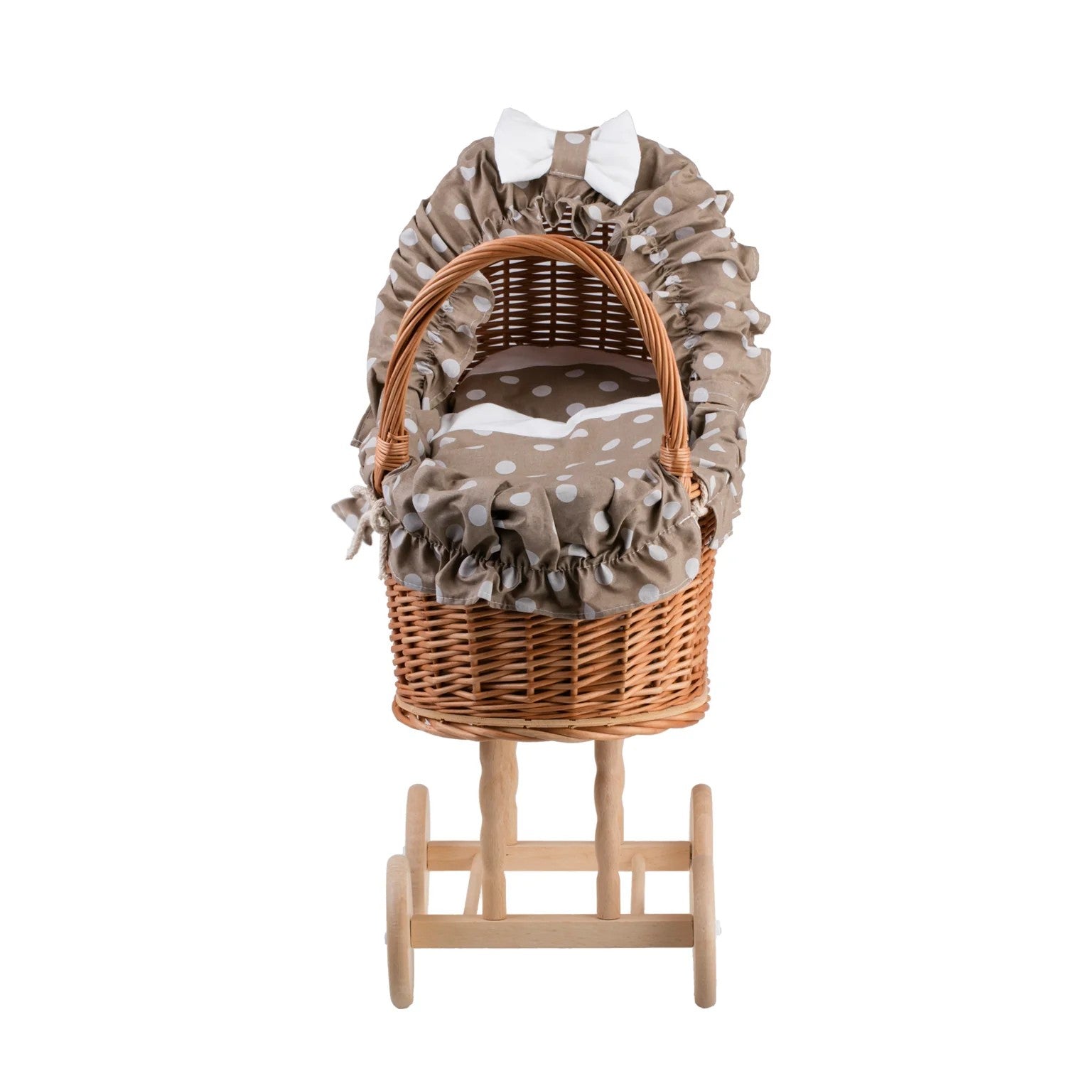 Lulu wicker doll stroller with beige trim, blanket, and pillow - Beige