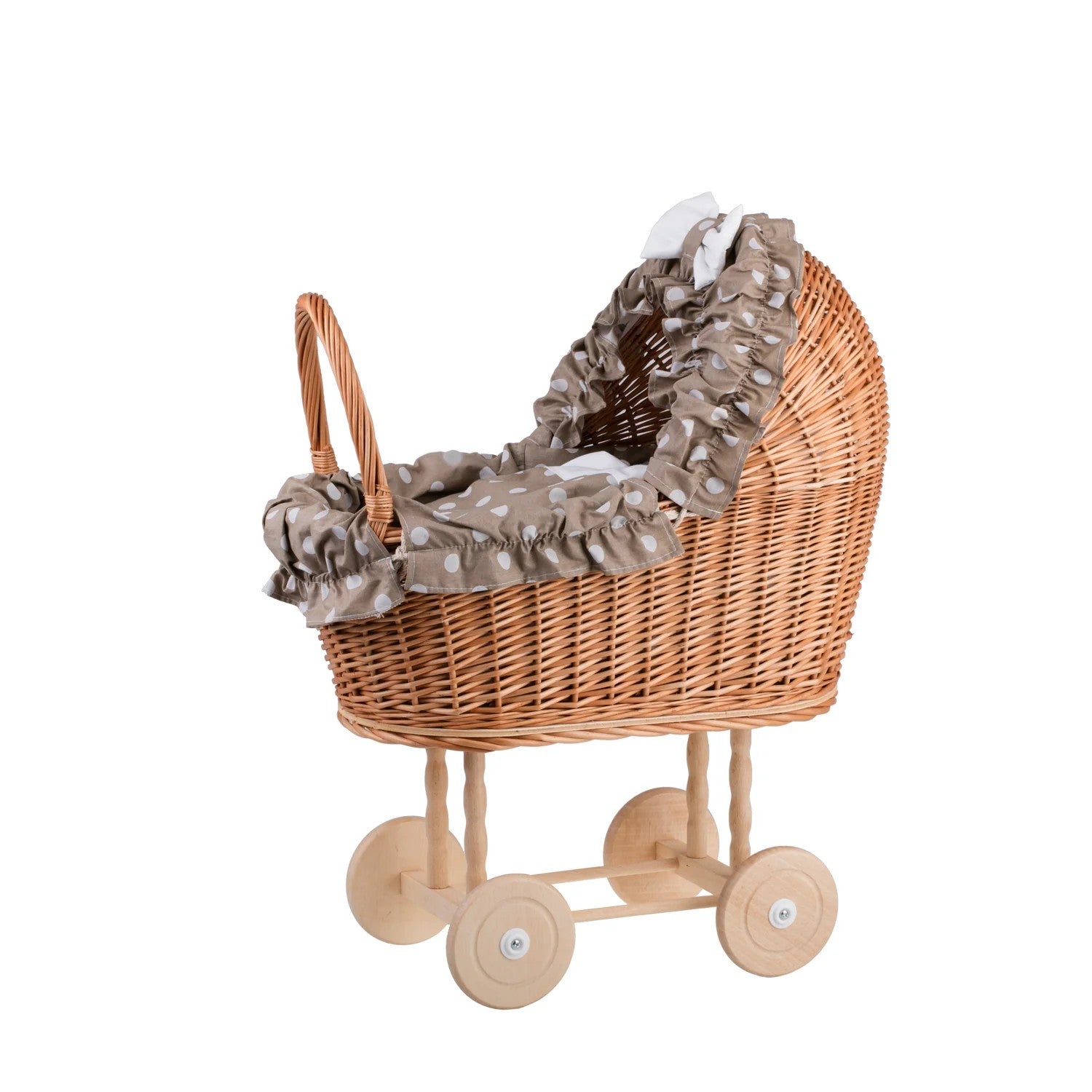 Lulu wicker doll stroller with beige trim, blanket, and pillow - Beige